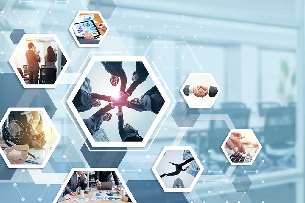 Business und Kommunikation Netzwerk Konzept mit Teamwork Fokus